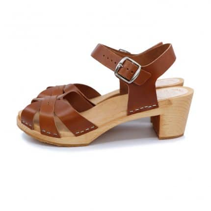BLOMMA Holz Clogs Sandale mit Absatz cognac braun