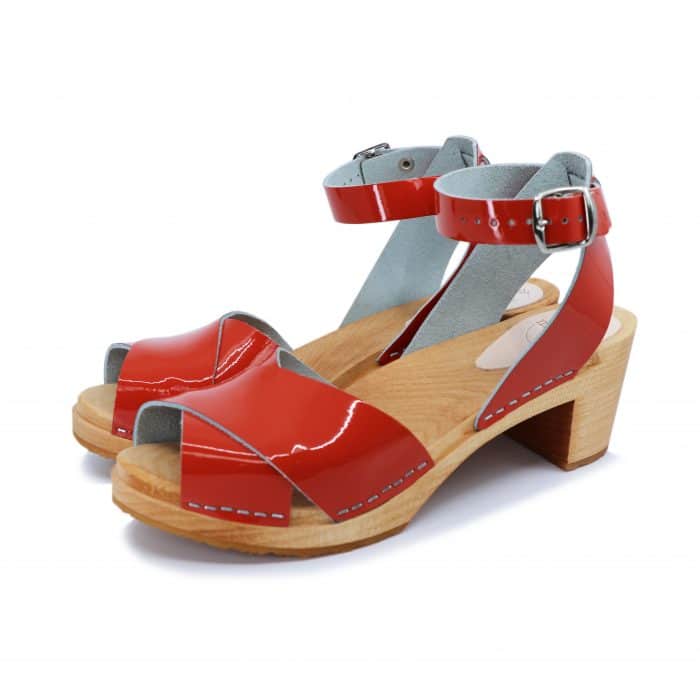 FESTIVAL Holz Clogs Sandale mit Absatz orange Lack – Bild 2