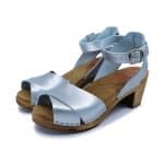 FESTIVAL Holz Clogs Sandale mit Absatz silber – Bild 3