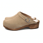 LYCKA Holz Clogs flach mit Riemchen sand beige suede
