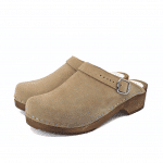 LYCKA Holz Clogs flach mit Riemchen sand beige suede – Bild 4