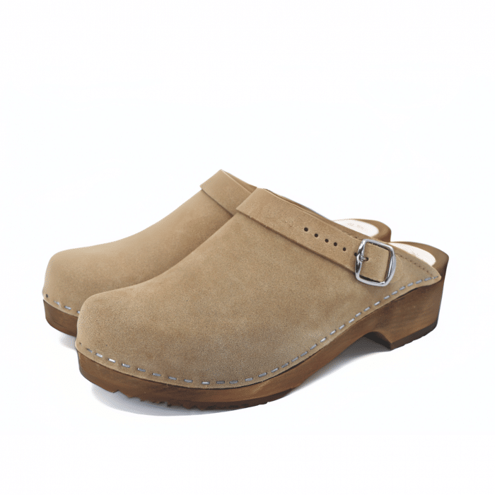 Produktbild_Lycka-Sand-Beige_2 LYCKA Holz Clogs flach mit Riemchen sand beige suede – Bild 4