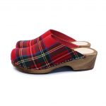 LYCKA Holz Clogs flach tartan karo mit dunkler Sohle