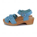 VAR Holz Clogs Sandale flach sky blue suede hellbau