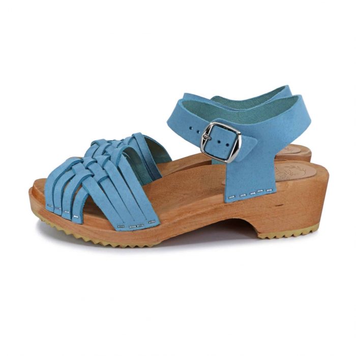 foto21a VAR Holz Clogs Sandale flach sky blue suede hellbau – Bild 1