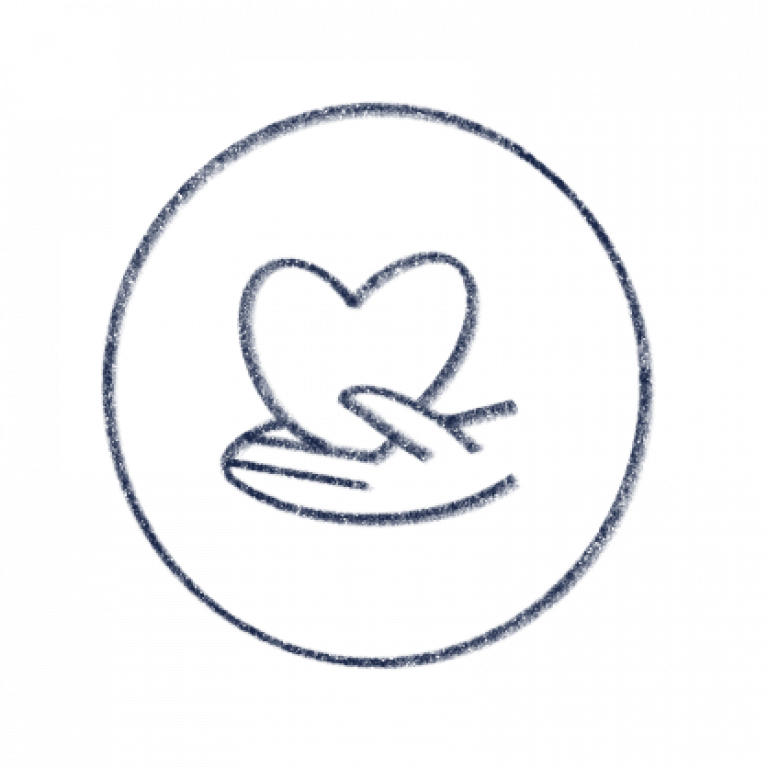 Ein Icon mit einer Hand, die ein Herz hält