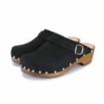 LYCKA Holz Clogs flach mit Nieten schwarz suede – Bild 3