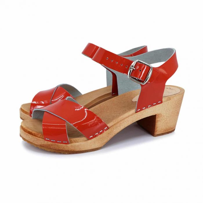 LOVA Holz Clogs Sandale mit Absatz orange Lack – Bild 4