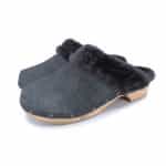 CLARA Holz Clogs mit flexibler Sohle flach und Fell grau gefüttert – Bild 2
