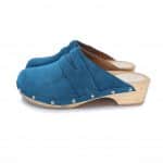 GUILIA Holz Clogs mit flexibler Sohle in Wildleder petrol blau mit Nieten