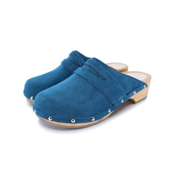 GUILIA Holz Clogs mit flexibler Sohle in Wildleder petrol blau mit Nieten – Bild 4