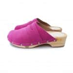 GUILIA Holz Clogs mit flexibler Sohle in Wildleder fuchsia pink mit Nieten