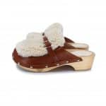 MONTAGNA Holz Clogs Flexible Sohle flach mit Fell Look