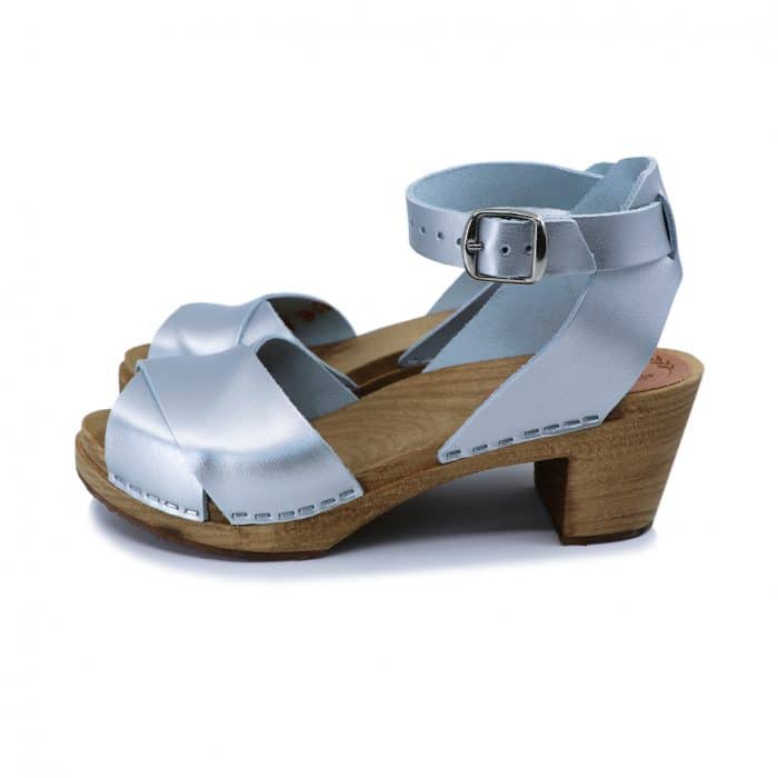 Clogs_silber_A_klein FESTIVAL Holz Clogs Sandale mit Absatz silber – Bild 1