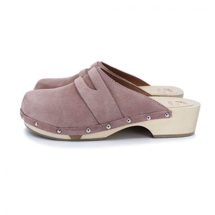 GUILIA Holz Clogs mit flexibler Sohle in Wildleder Rosa  pale-rose mit Nieten – Bild 1