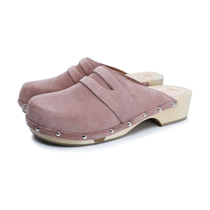 GUILIA Holz Clogs mit flexibler Sohle in Wildleder Rosa  pale-rose mit Nieten – Bild 2