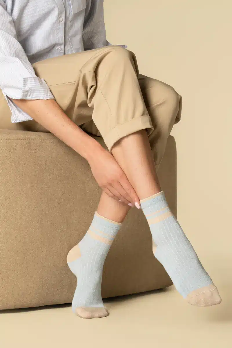 Venna 101052018 Strumpf Venna hellblau - beige, 2er Pack