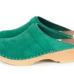 Lena Emerald Holz Clogs Veloursleder