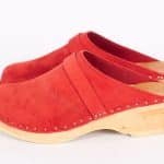 Lena Rot Holz Clogs Veloursleder