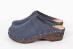 Lena Blau Holz Clogs Veloursleder