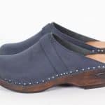 Lena Blau Holz Clogs Veloursleder