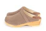 Lena Taupe Holz Clogs Veloursleder