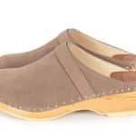 Lena Taupe Holz Clogs Veloursleder