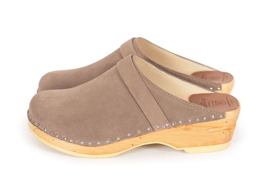 da-vinci-taupe-suede-org-side-1200x800 Lena Taupe Holz Clogs Veloursleder – Bild 1