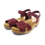 VAR Holz Clogs Sandale flach Weinrot Suede – Bild 2