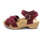 VAR Holz Clogs Sandale flach Weinrot Suede