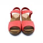 MILA Holz Clogs Sandale flach Korall-Rot suede