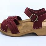 VAR Holz Clogs Sandale flach Weinrot Suede