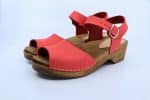 MILA Holz Clogs Sandale flach Korall-Rot suede
